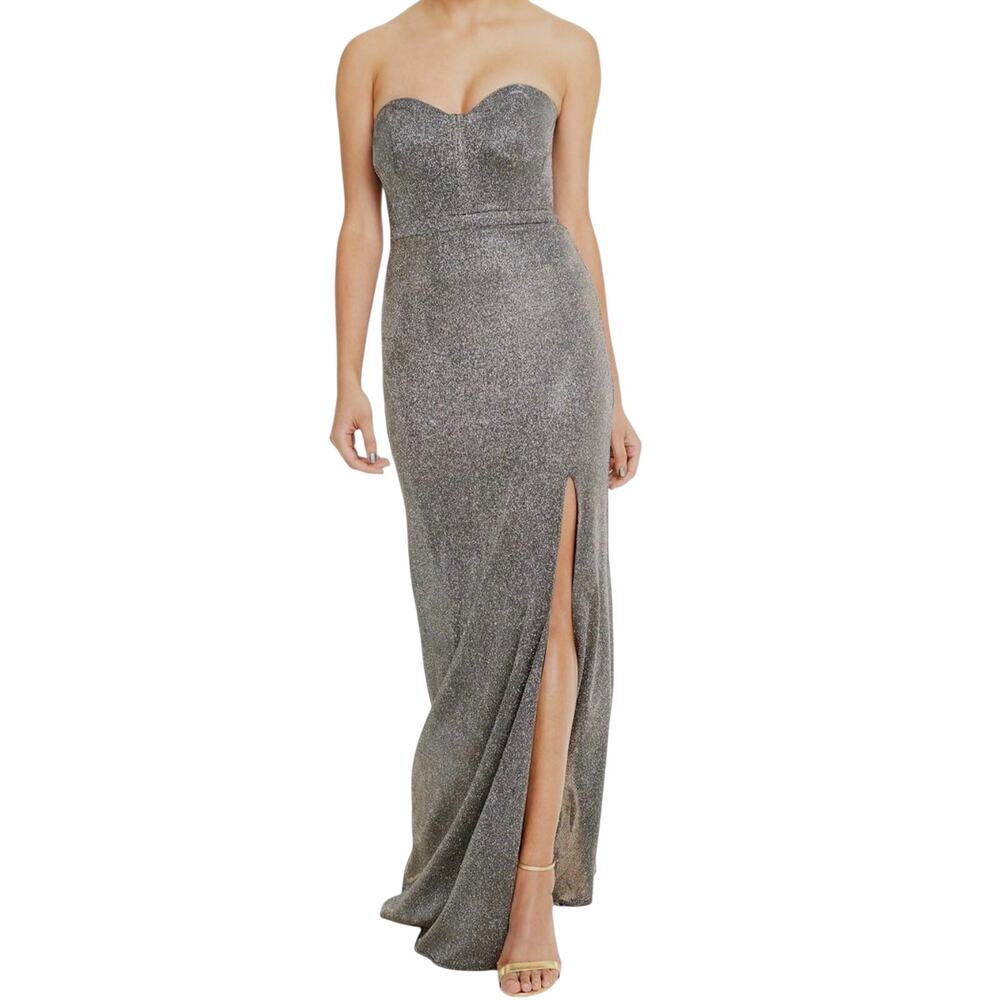 Blondie Nites Silver Evening Gown Metallic Strapless Long Mermaid Dress Size 7